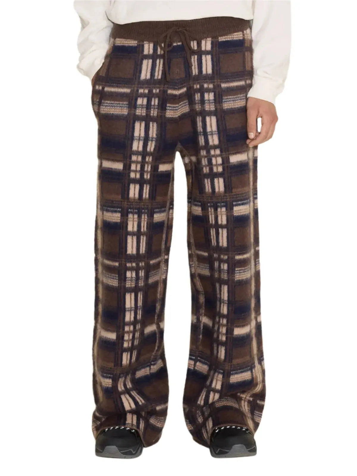 Ace Check Knit Trousers Brown Check