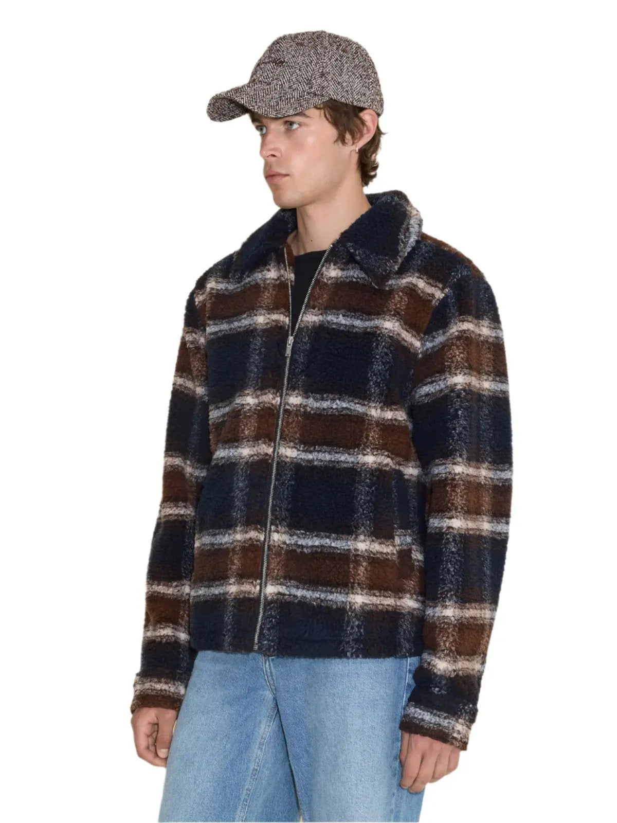 Elix Check Fleece Jacket Brown Holzweiler