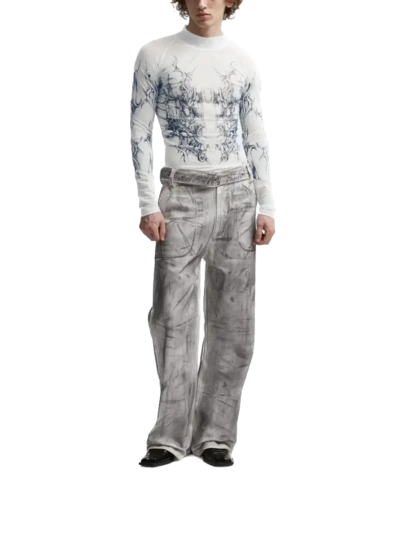 Unisex - Waxed Double Belt Jeans Fine Chaos