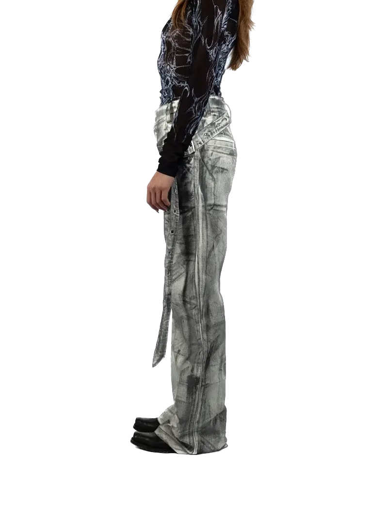 Unisex - Waxed Double Belt Jeans Fine Chaos