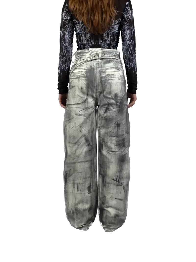 Unisex - Waxed Double Belt Jeans Fine Chaos