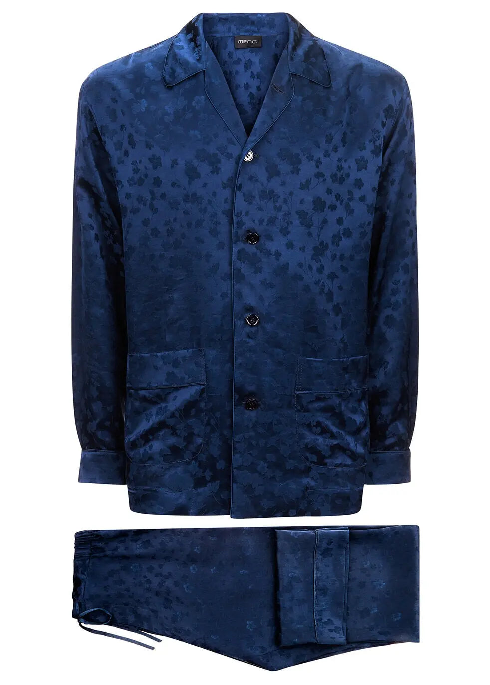 Blue Floral Silk-Jacquard Printed Silk Satin