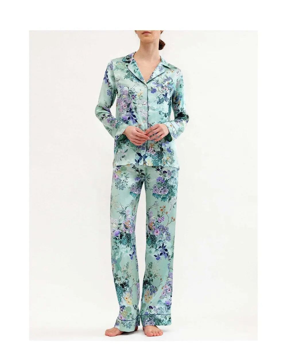 MENG Green Pagoda Silk Satin Pyjama Set Pyjama 