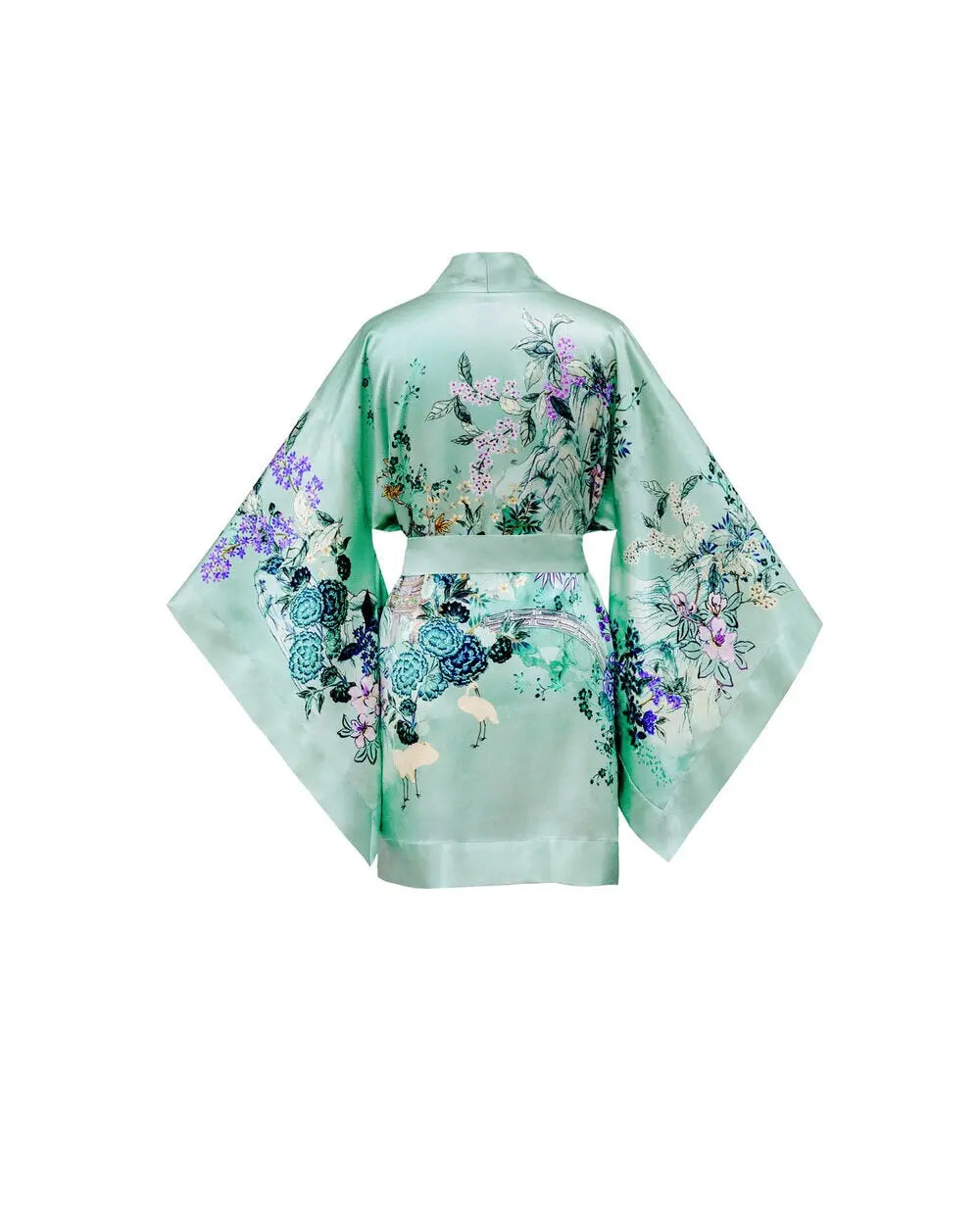 MENG Green Pagoda Silk Satin Short Kimono Kimonos 