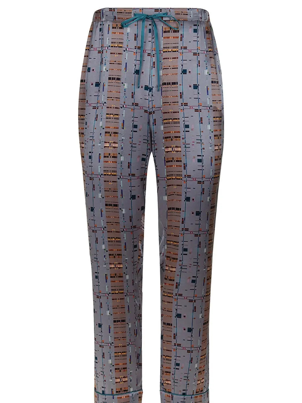 Men’s Silver Printed Silk Satin Pajama Bottoms