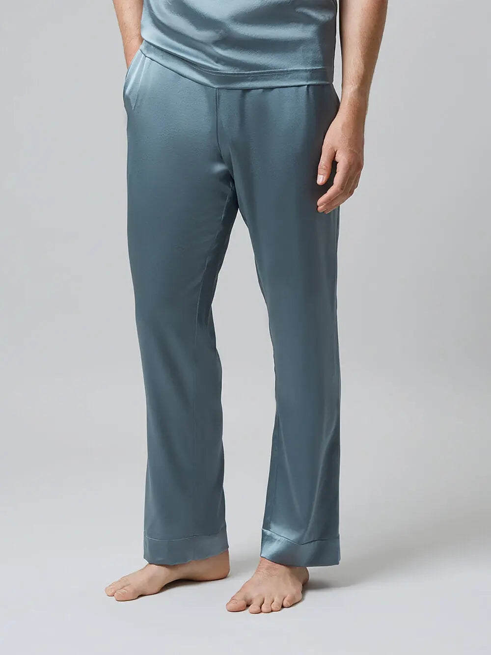 MENG Men’s Silver Silk Satin Pajama Bottoms 