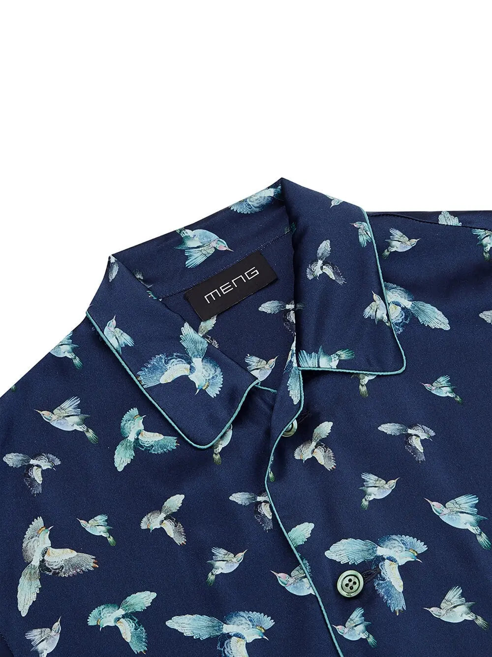 MENG Navy Printed Silk Satin Pajama Set 