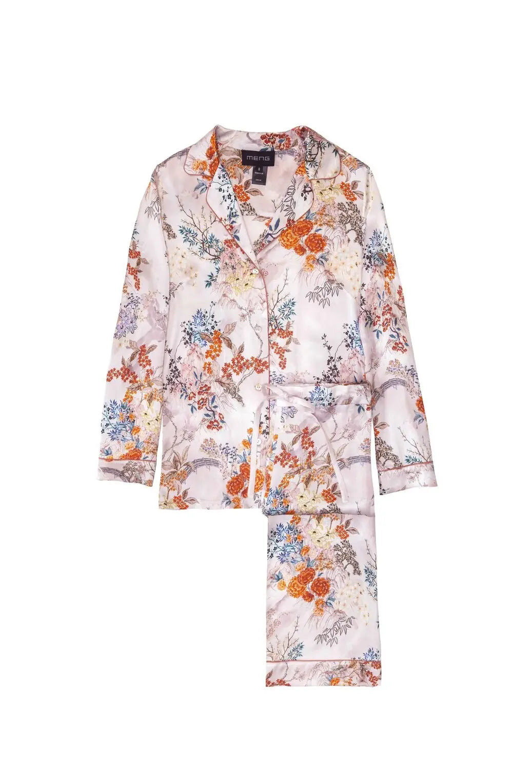 MENG Pink Pagoda Silk Satin Pyjama Set Pyjama 